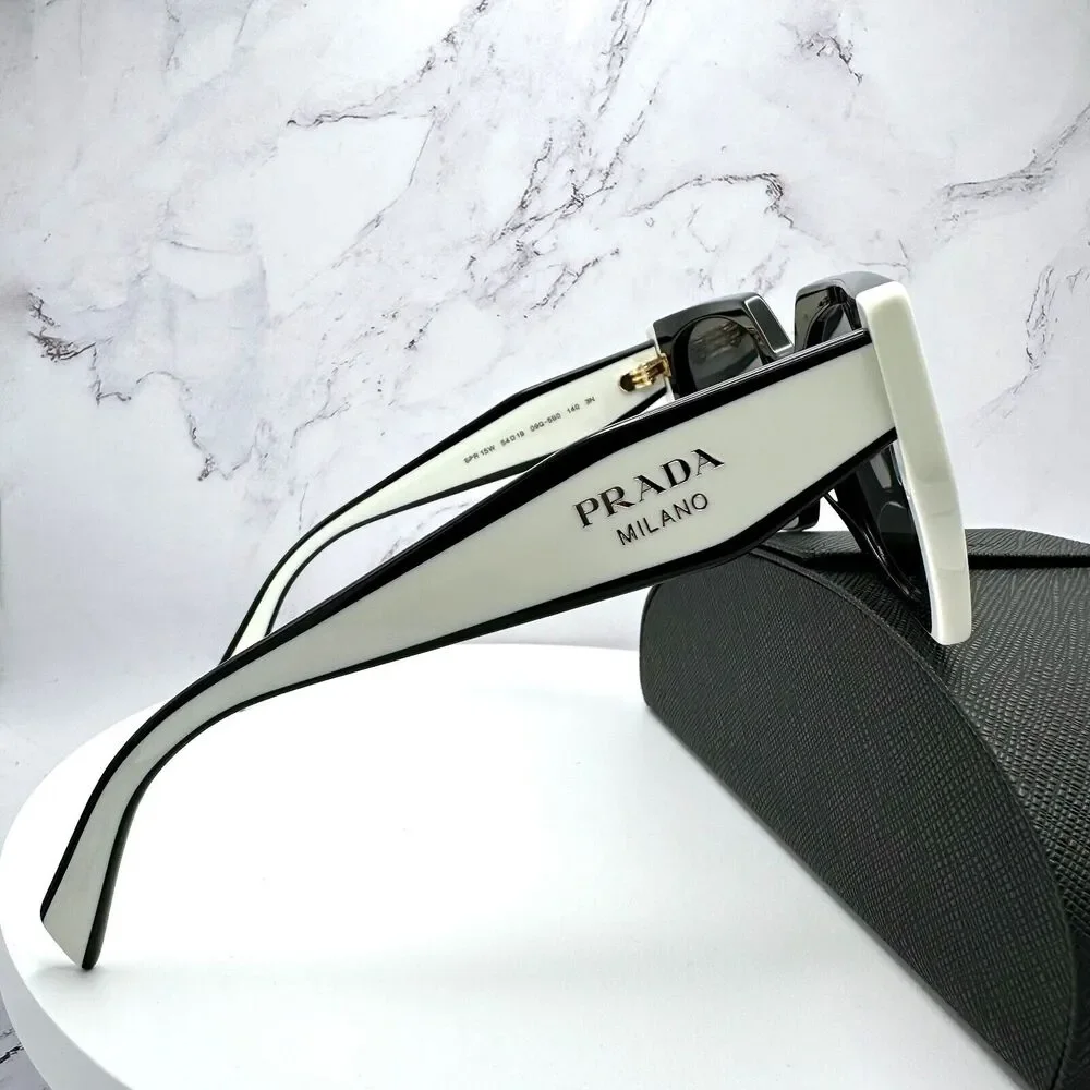 New Prada Sunglasses Womens Black White Symbole Logo Authentic Gold Logo Italy